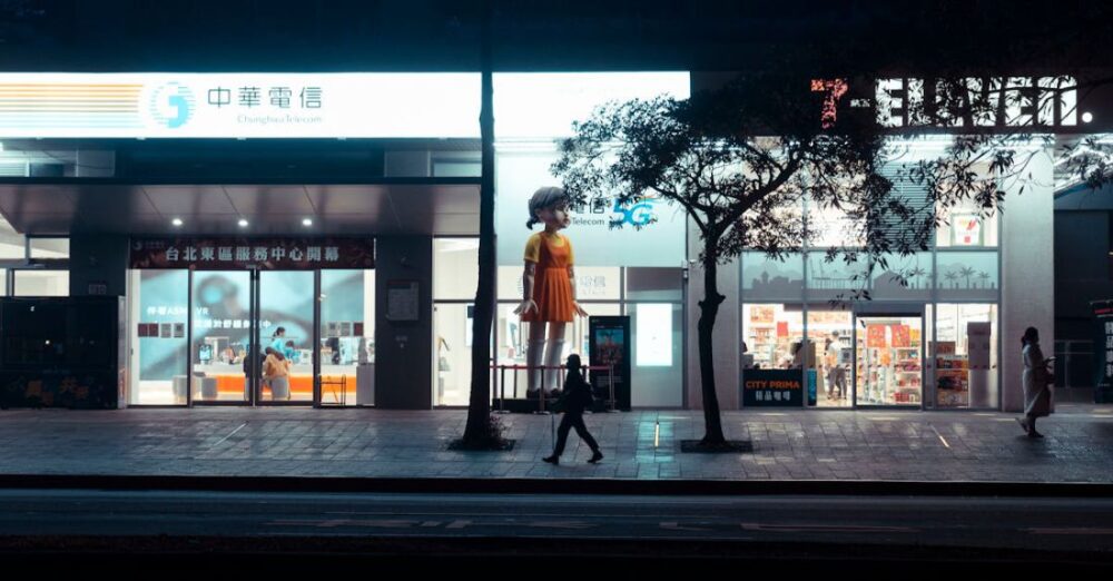 Markets - Sidewalk near Stores at Night