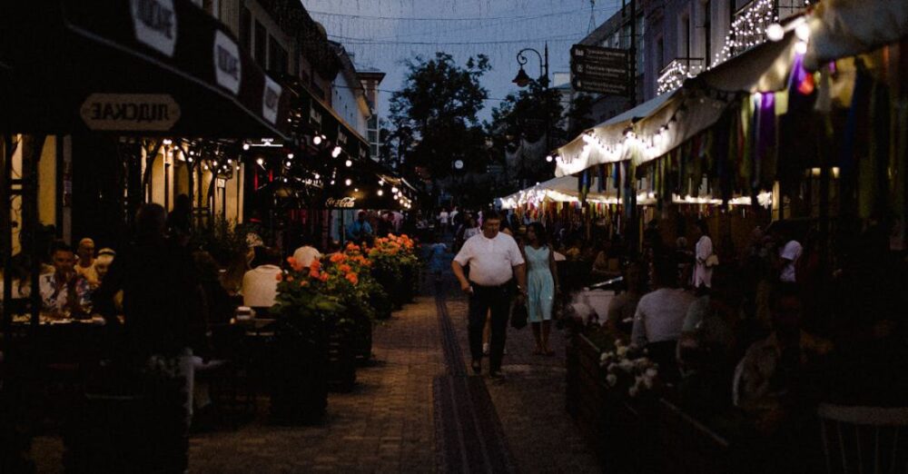 Cafes - Old Town Alley with Restaurants at Dawn